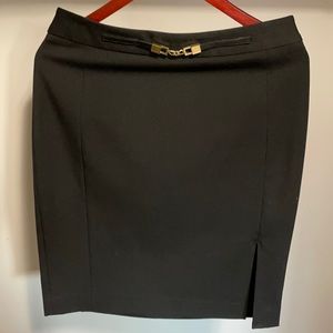 Black pencil skirt, with faux gold belt